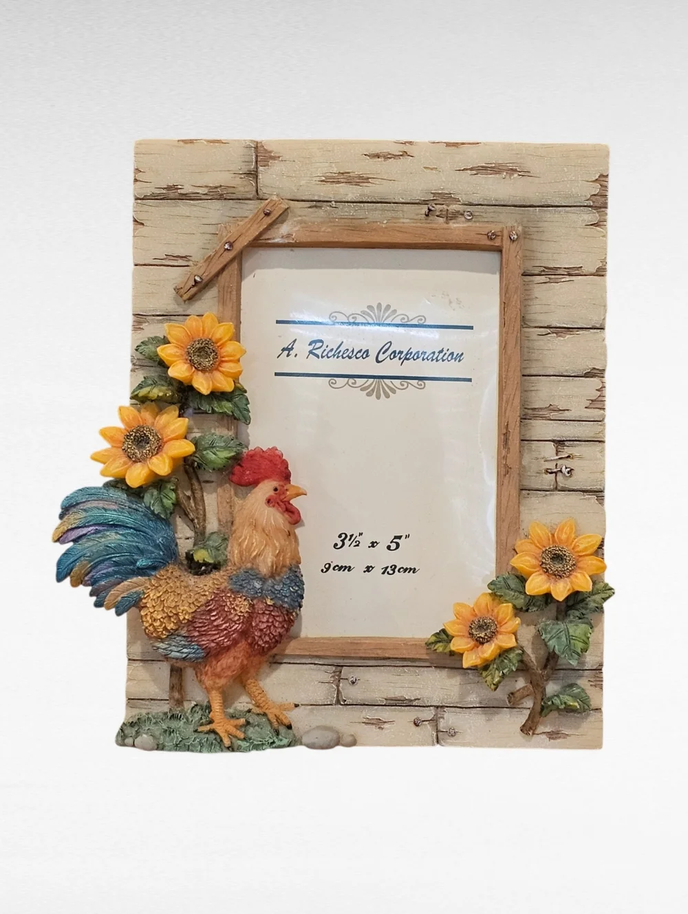 Vintage A. Richesco Corporation Rooster Sunflower Resin Picture Frame